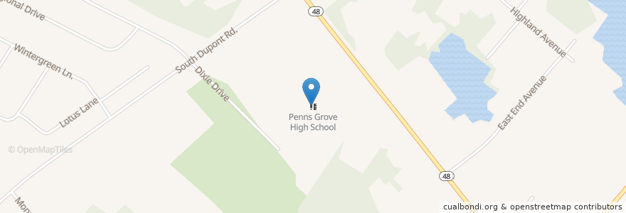 Mapa de ubicacion de Penns Grove High School en Estados Unidos De América, Nueva Jersey, Salem County.