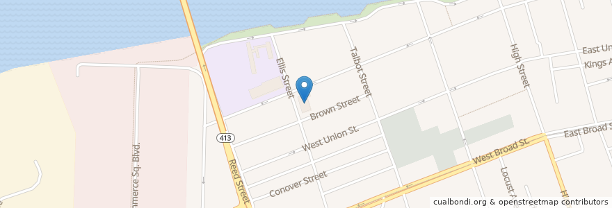 Mapa de ubicacion de Elias Boudinot Elementary School en United States, New Jersey, Burlington County, Burlington City.