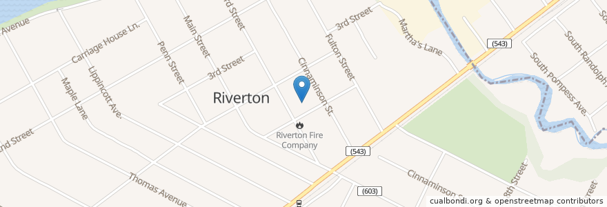 Mapa de ubicacion de Riverton Elementary School en United States, New Jersey, Burlington County, Riverton.