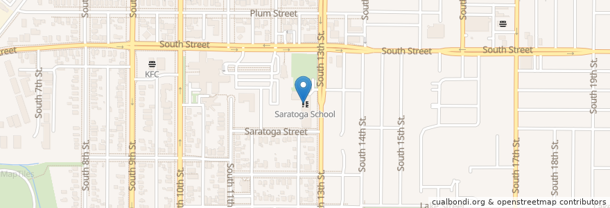 Mapa de ubicacion de Saratoga School en Vereinigte Staaten Von Amerika, Nebraska, Lancaster County, Lincoln.