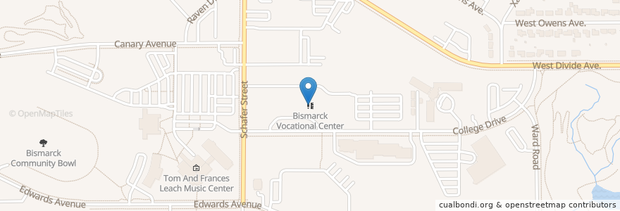 Mapa de ubicacion de Bismarck Vocational Center en ایالات متحده آمریکا, داکوتای شمالی, Burleigh County, Bismarck.