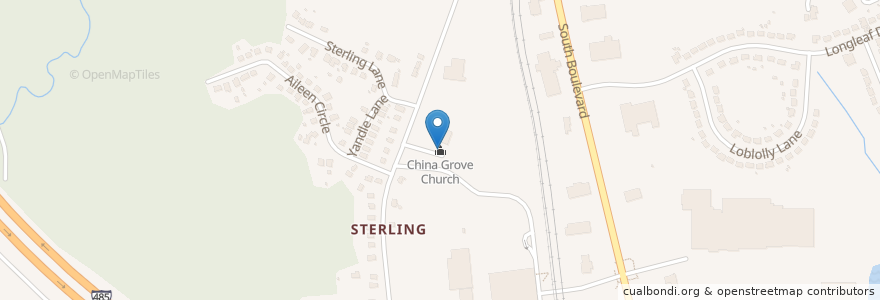 Mapa de ubicacion de China Grove Church en 美利坚合众国/美利堅合眾國, 北卡羅萊那州, Mecklenburg County, Charlotte.