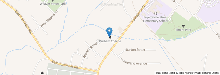 Mapa de ubicacion de Durham College en United States, North Carolina, Durham County, Durham.