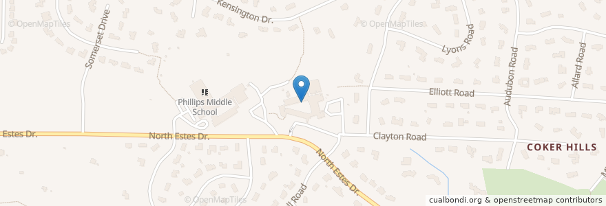 Mapa de ubicacion de Estes Hills Elementary School en United States, North Carolina, Orange County, Chapel Hill.