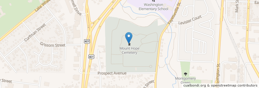 Mapa de ubicacion de Mount Hope Cemetery en アメリカ合衆国, ノースカロライナ州, Wake County, Raleigh.