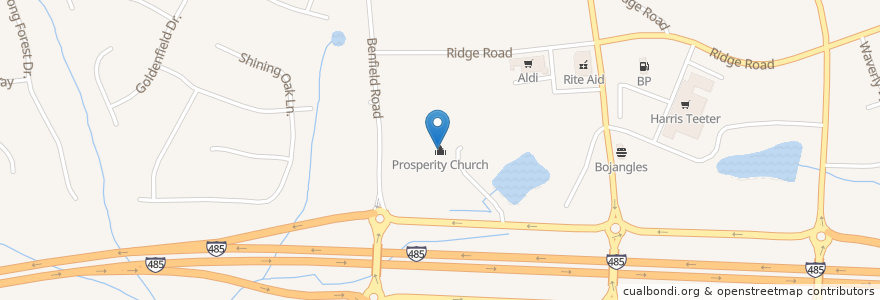 Mapa de ubicacion de Prosperity Church en 미국, 노스캐롤라이나, Mecklenburg County, Charlotte.