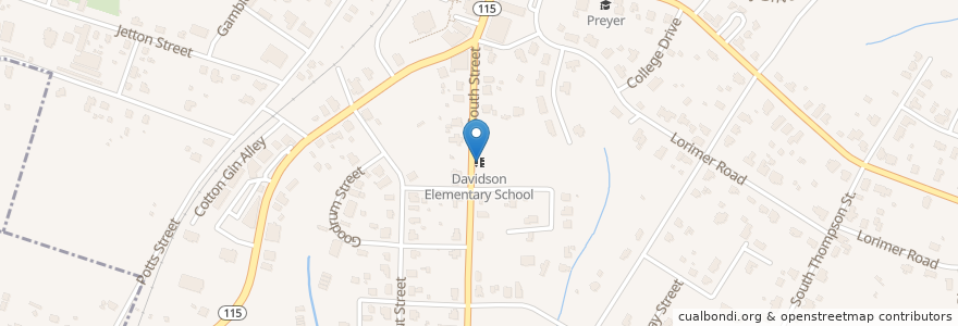 Mapa de ubicacion de Davidson Elementary School en Vereinigte Staaten Von Amerika, Nord-Carolina, Mecklenburg County, Davidson.
