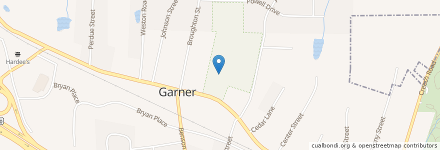 Mapa de ubicacion de Garner Performing Arts Center en Amerika Birleşik Devletleri, Kuzey Karolina, Wake County, Garner.