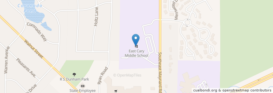 Mapa de ubicacion de East Cary Middle School en アメリカ合衆国, ノースカロライナ州, Wake County, Cary.