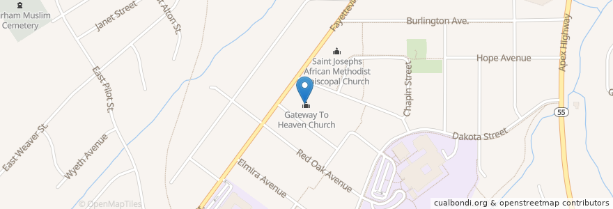 Mapa de ubicacion de Gateway To Heaven Church en Amerika Syarikat, Carolina Utara, Durham County, Durham.
