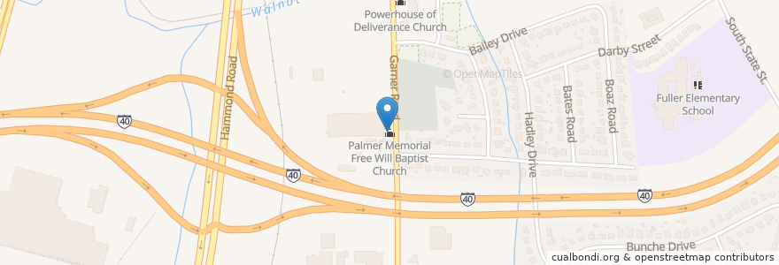 Mapa de ubicacion de Palmer Memorial Free Will Baptist Church en États-Unis D'Amérique, Caroline Du Nord, Wake County, Raleigh.