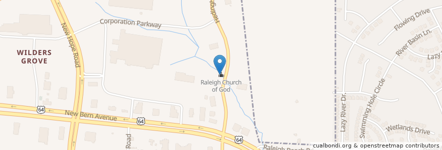 Mapa de ubicacion de Raleigh Church of God en Amerika Birleşik Devletleri, Kuzey Karolina, Wake County, Raleigh.
