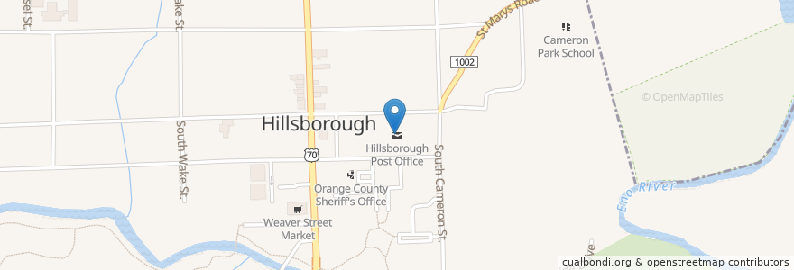 Mapa de ubicacion de Hillsborough Post Office en Amerika Syarikat, Carolina Utara, Orange County, Hillsborough.