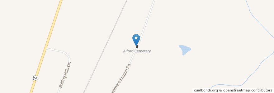 Mapa de ubicacion de Alford Cemetery en Stati Uniti D'America, Mississippi, Copiah County.