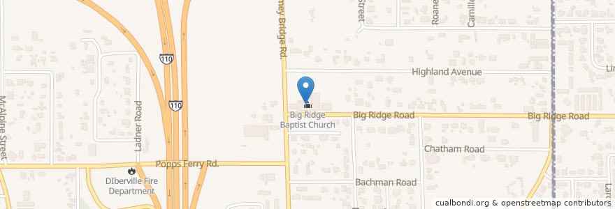 Mapa de ubicacion de Big Ridge Baptist Church en Amerika Birleşik Devletleri, Mississippi, Harrison County, D'Iberville.