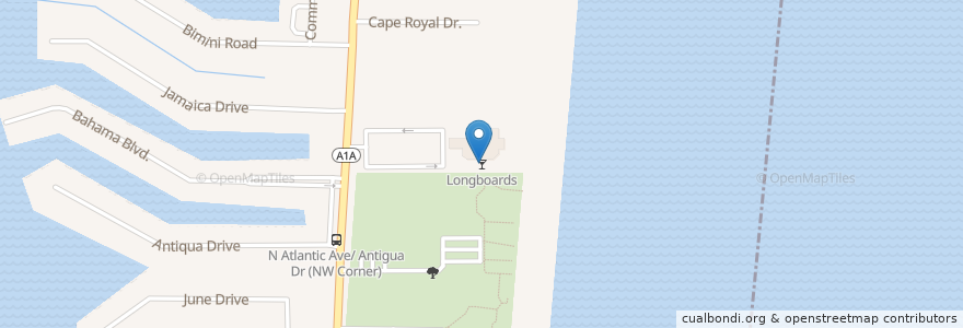 Mapa de ubicacion de Longboards en Estados Unidos De América, Florida, Condado De Brevard, Cocoa Beach.