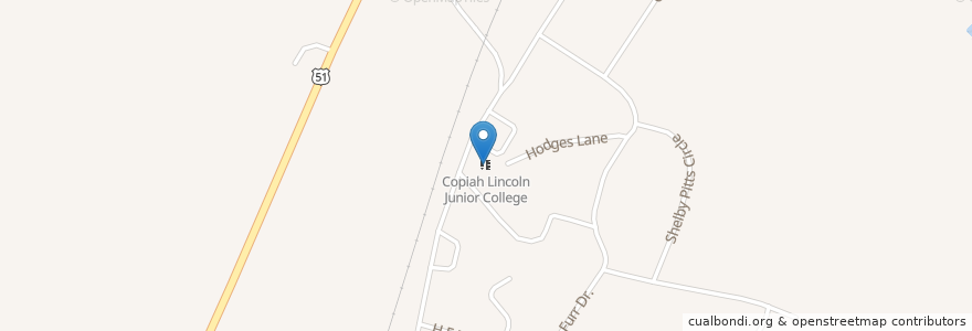 Mapa de ubicacion de Copiah Lincoln Junior College en Stati Uniti D'America, Mississippi, Copiah County, Wesson.
