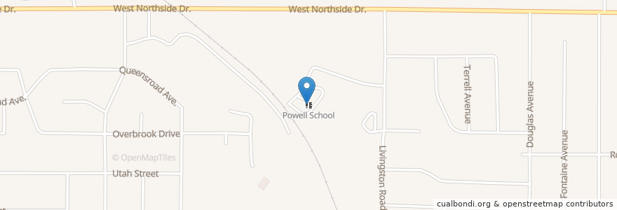 Mapa de ubicacion de Powell School en Estados Unidos Da América, Mississippi, Hinds County, Jackson.