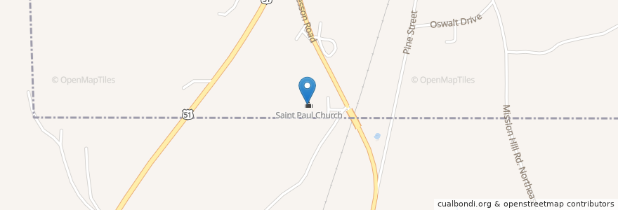 Mapa de ubicacion de Saint Paul Church en Estados Unidos De América, Misisipi, Copiah County, Wesson.
