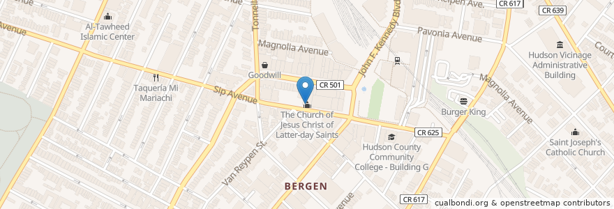 Mapa de ubicacion de The Church of Jesus Christ of Latter-day Saints en 미국, 뉴저지, Hudson County, Jersey City.