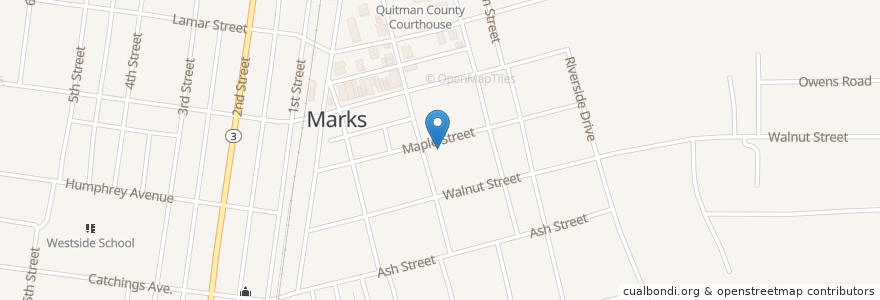 Mapa de ubicacion de First Baptist Church of Marks en United States, Mississippi, Quitman County, Marks.