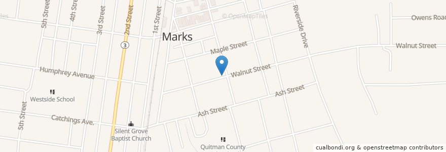 Mapa de ubicacion de Marks Presbyterian Church en United States, Mississippi, Quitman County, Marks.