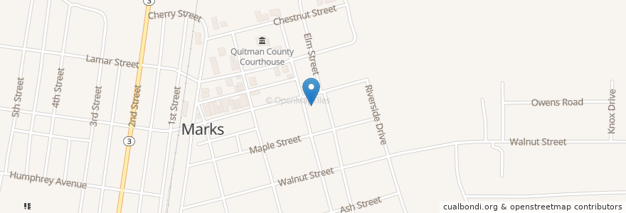 Mapa de ubicacion de Marks United Methodist Church en United States, Mississippi, Quitman County, Marks.