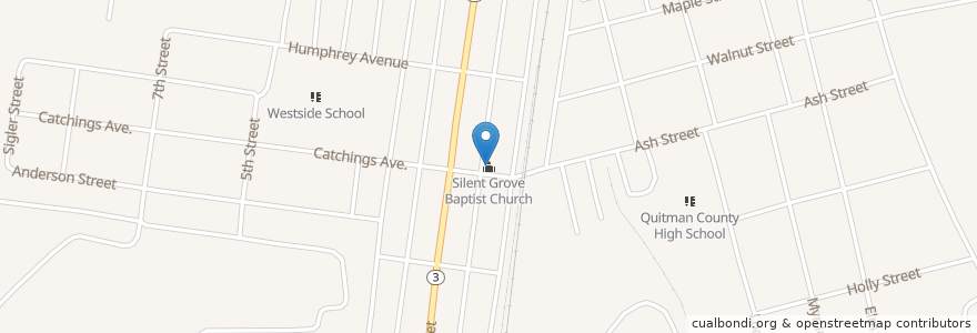 Mapa de ubicacion de Silent Grove Baptist Church en États-Unis D'Amérique, Mississippi, Quitman County, Marks.