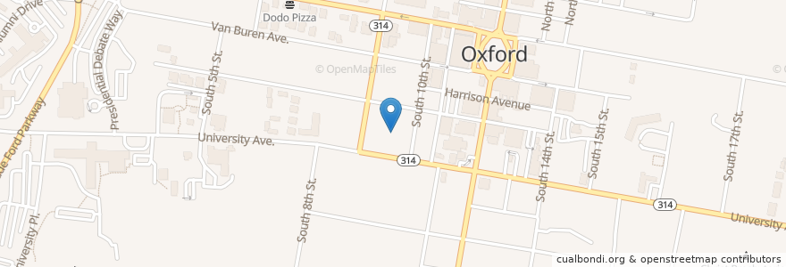 Mapa de ubicacion de Oxford-University United Methodist Church en Vereinigte Staaten Von Amerika, Mississippi, Lafayette County, Oxford.