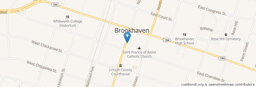 Mapa de ubicacion de First Baptist Church en 美利坚合众国/美利堅合眾國, 密西西比州, Lincoln County, Brookhaven.