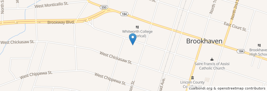 Mapa de ubicacion de First United Methodist Church en United States, Mississippi, Lincoln County, Brookhaven.
