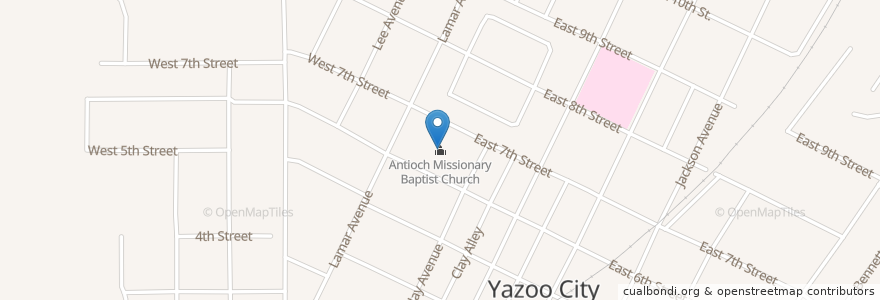 Mapa de ubicacion de Antioch Missionary Baptist Church en アメリカ合衆国, ミシシッピ州, Yazoo County, Yazoo City.
