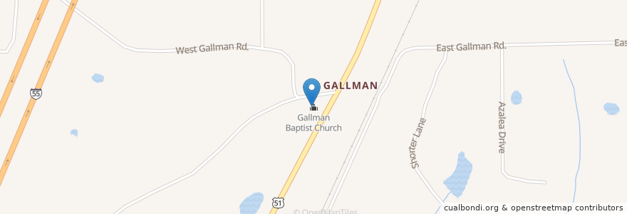 Mapa de ubicacion de Gallman Baptist Church en United States, Mississippi, Copiah County.