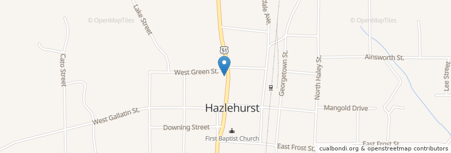 Mapa de ubicacion de Hazlehurst United Methodist Church en アメリカ合衆国, ミシシッピ州, Copiah County, Hazlehurst.