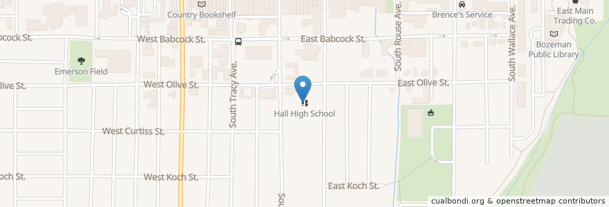 Mapa de ubicacion de Hall High School en Estados Unidos Da América, Montana, Gallatin County, Bozeman.