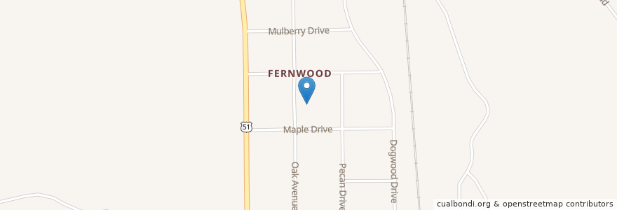 Mapa de ubicacion de Fernwood Baptist Church en United States, Mississippi, Pike County.