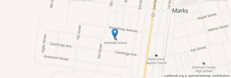 Mapa de ubicacion de Westside School en الولايات المتّحدة الأمريكيّة, مسيسيبي, Quitman County, Marks.