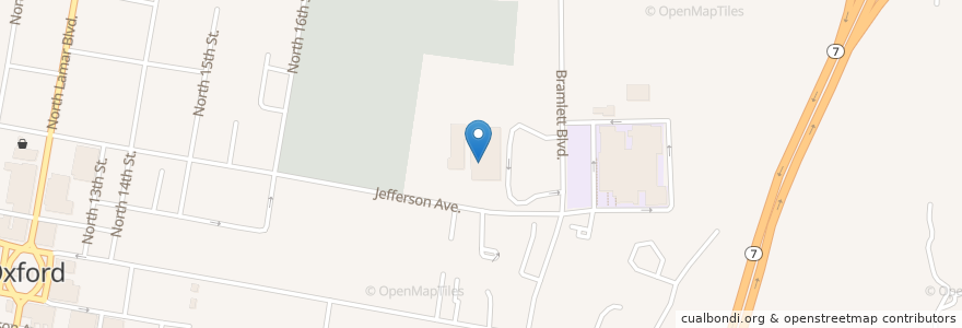 Mapa de ubicacion de Bramlett Elementary School en Amerika Syarikat, Mississippi, Lafayette County, Oxford.