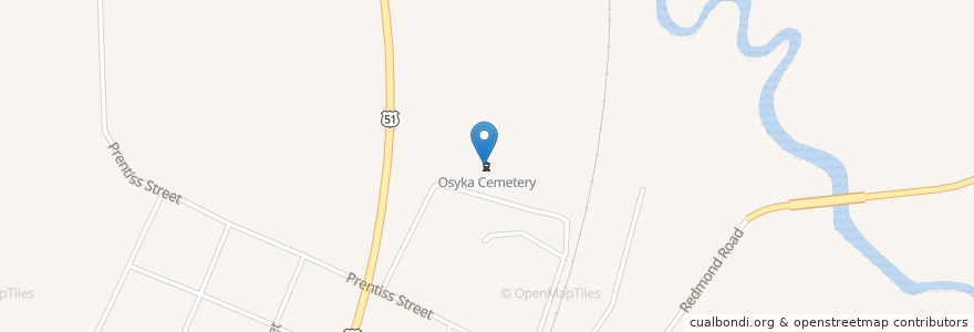 Mapa de ubicacion de Osyka Cemetery en United States, Mississippi, Pike County, Osyka.