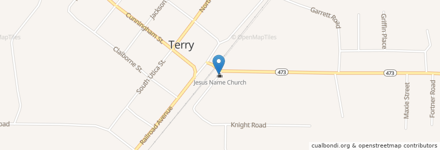 Mapa de ubicacion de Jesus Name Church en الولايات المتّحدة الأمريكيّة, مسيسيبي, Hinds County.