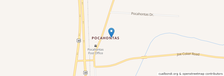 Mapa de ubicacion de Pocahontas Cemetery en Verenigde Staten, Mississippi, Hinds County.