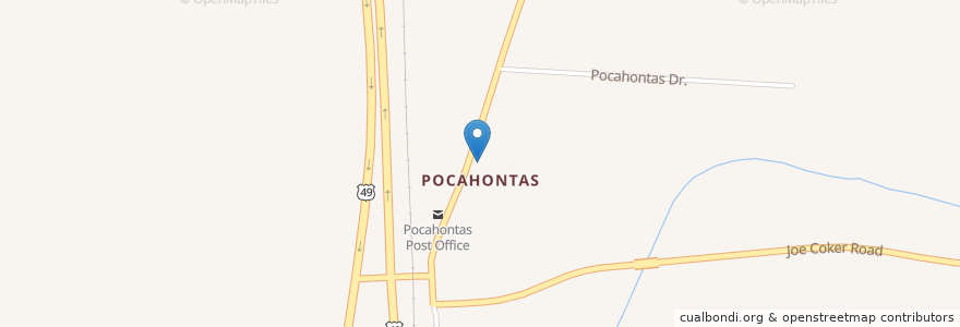 Mapa de ubicacion de Pocahontas Methodist Church en ایالات متحده آمریکا, میسیسیپی, Hinds County.