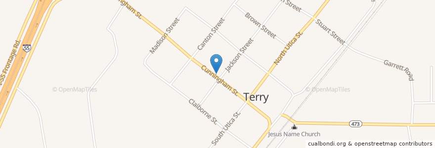 Mapa de ubicacion de Terry Methodist Church en Stati Uniti D'America, Mississippi, Hinds County.