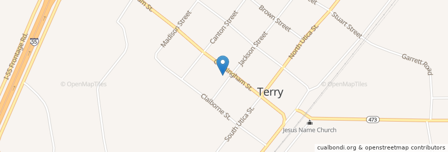Mapa de ubicacion de Terry Post Office en Estados Unidos De América, Misisipi, Hinds County.