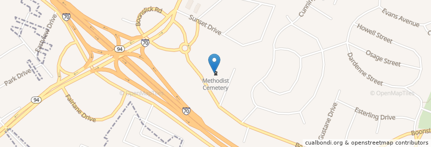 Mapa de ubicacion de Methodist Cemetery en États-Unis D'Amérique, Missouri, Saint Charles County, Saint Charles.