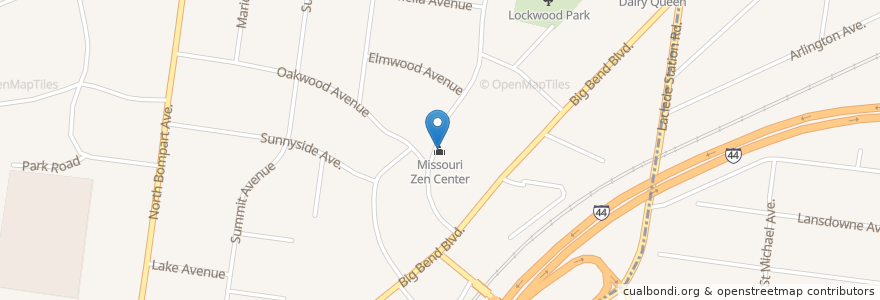 Mapa de ubicacion de Missouri Zen Center en 美利坚合众国/美利堅合眾國, 密蘇里州, Saint Louis County, Webster Groves.
