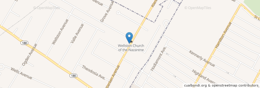 Mapa de ubicacion de Grace Church of God in Christ en Verenigde Staten, Missouri, Saint Louis County, Wellston.