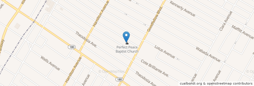 Mapa de ubicacion de Perfect Peace Baptist Church en アメリカ合衆国, ミズーリ州, City Of Saint Louis, St. Louis.