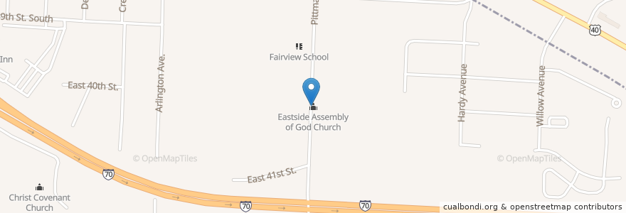 Mapa de ubicacion de Eastside Assembly of God Church en Amerika Syarikat, Missouri, Kansas City, Jackson County.