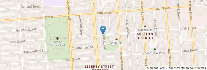 Mapa de ubicacion de 19th & Linda (on-street) en アメリカ合衆国, カリフォルニア州, サンフランシスコ, San Francisco.